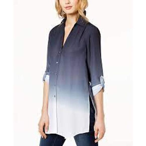 Inc Dip-Dyed Button-Front Tunic - Picture 4 of 9